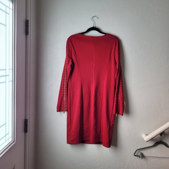 Venus Red Studded Long sleeve Zipper Dress - Picture 5 of 8